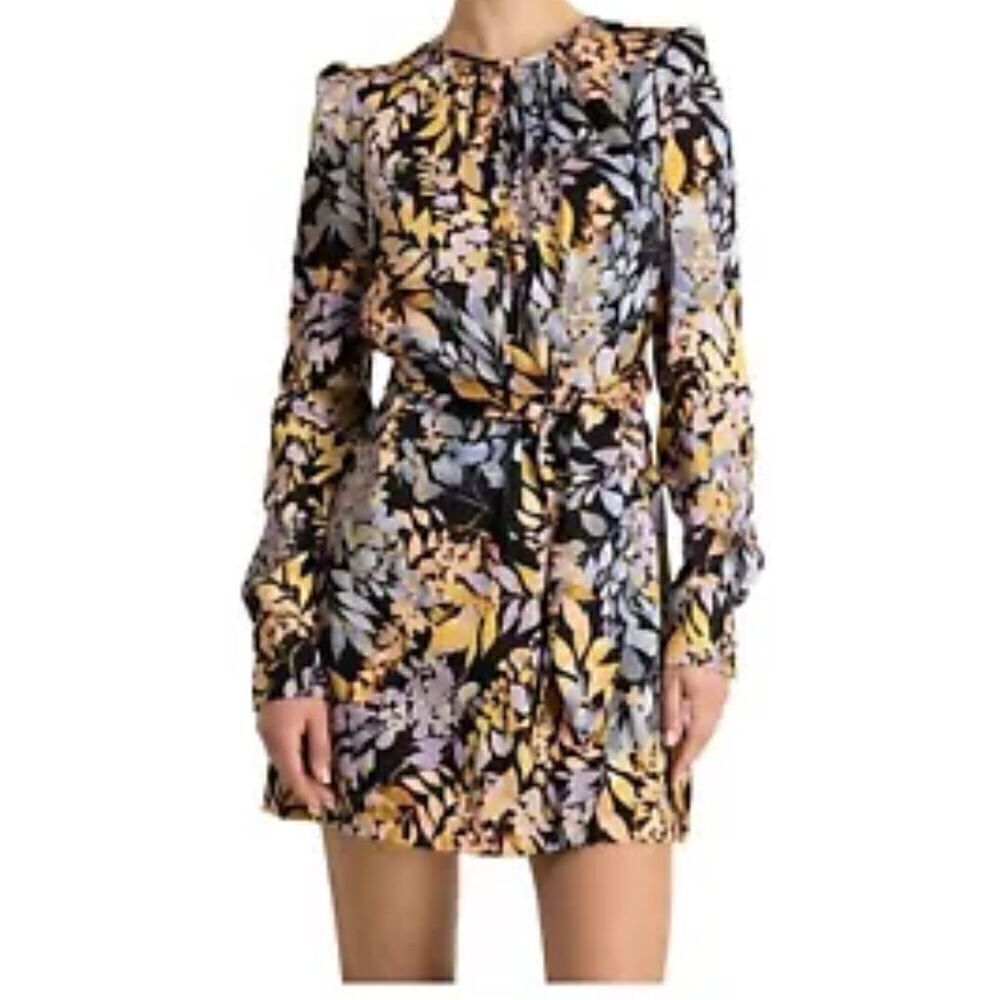 ML MONIQUE LHUILLIER Womens Black Satin Tie Lined Long Sleeve Short Dress size 6 - Picture 10 of 10